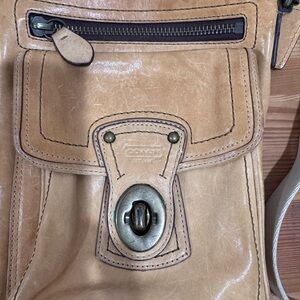 Coach Beige Leather Messenger Bag with Canvas Strap